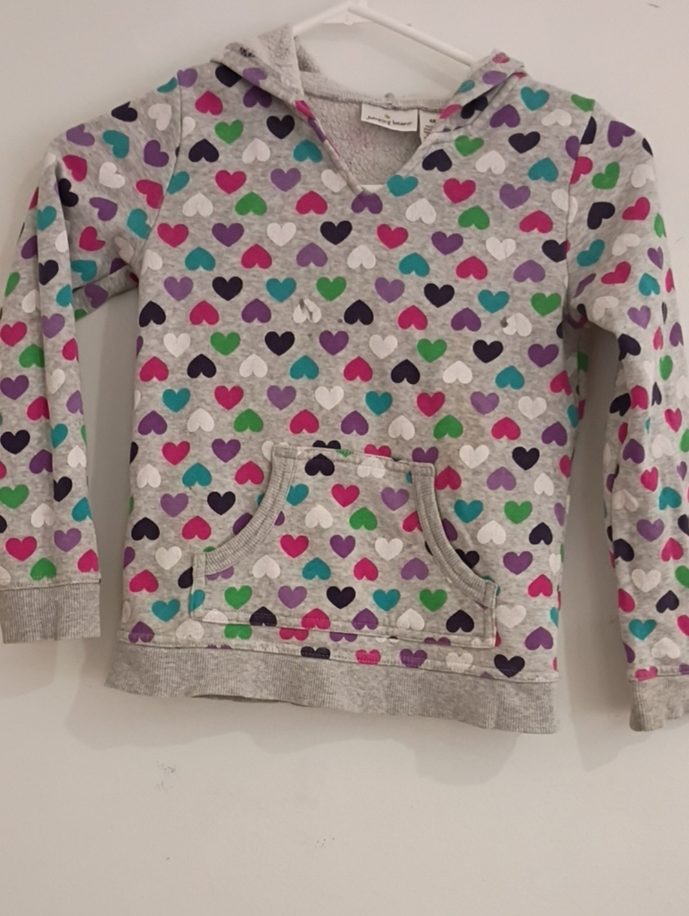 jumping beans Gray Hooded Sweatshirt with Multicolor Hearts